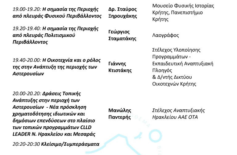 Αστερούσια Ενημέρωση Βιοαπόθεμα Unesco