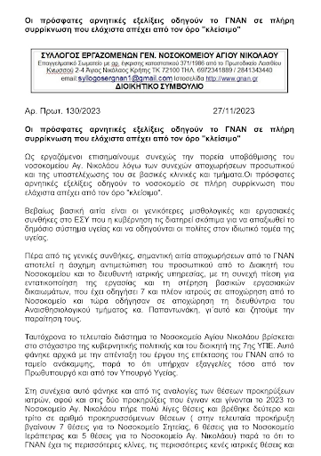 σύλλογος εργαζομένων νοσοκομείο Αγίου Νικολάου Λασίθι
