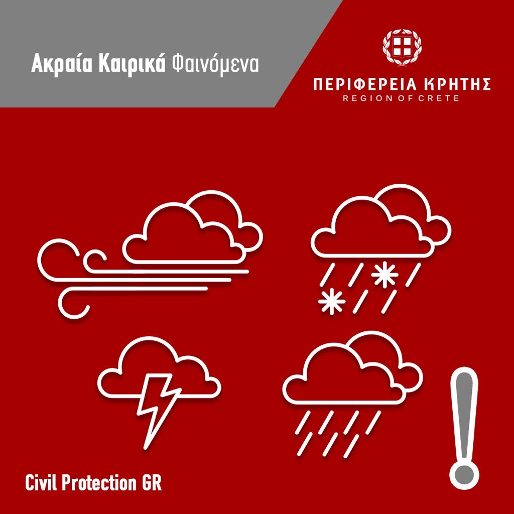 πολιτική προστασία Περιφέρεια Κρήτης πρόγνωση καιρός κακοκαιρία