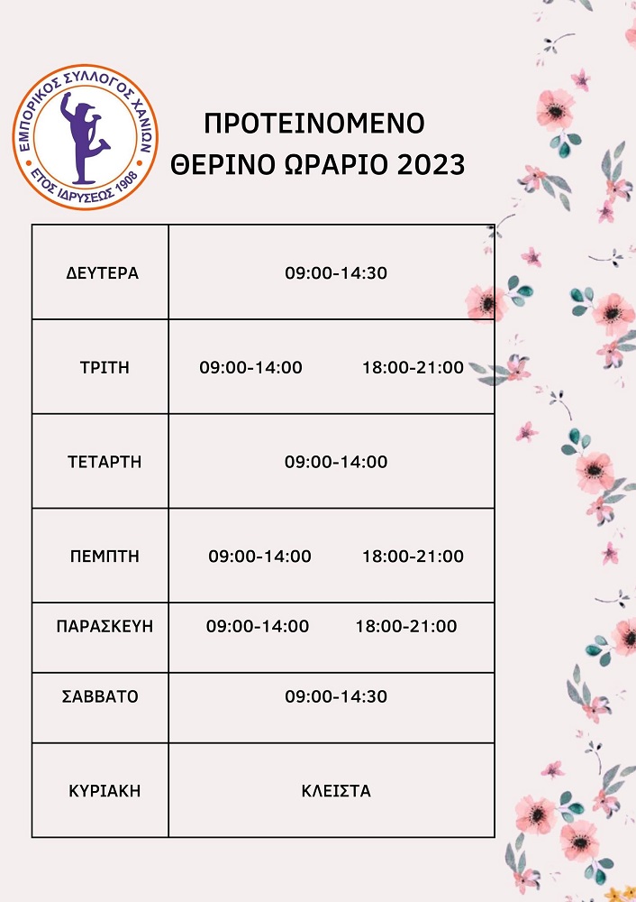 Ωράριο καταστημάτων Χανιώ