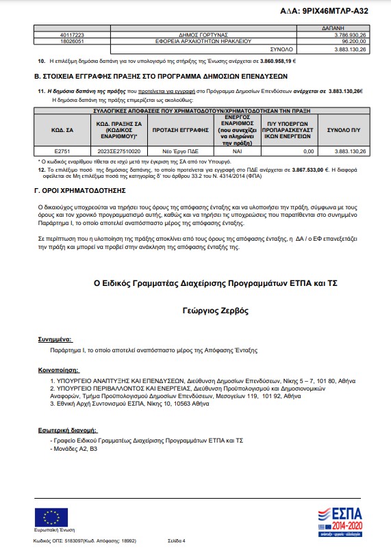 χρηματοδότηση παρεμβάσεις έργα δήμος γόρτυνας ηράκλειο