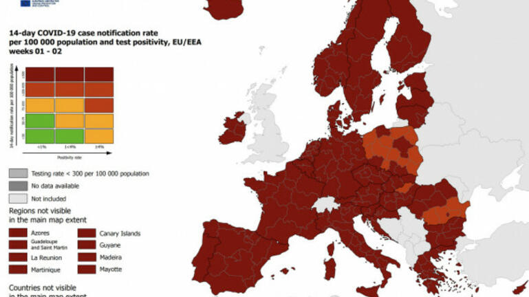 Στο βαθύ κόκκινο όλη η Ευρώπη εξαιτίας της "Όμικρον"