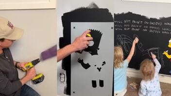 Βρήκε τον πιο πρωτότυπο τρόπο για να ζωγραφίζουν χωρίς πρόβλημα τα παιδιά του στον τοίχο