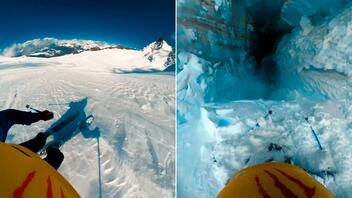 Βίντεο που κόβει την ανάσα: Σκιέρ πέφτει σε χαράδρα πολλών μέτρων στις Άλπεις!
