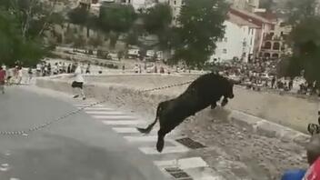 Βίντεο σοκ με ταύρο: Έπεσε από ύψος 15 μέτρων