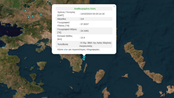 Αττική: Σεισμός 3,8 Ρίχτερ ανοιχτά της Λαυρεωτικής