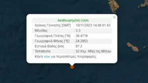 Σεισμός 3,3 Ρίχτερ κοντά στη Μήλο