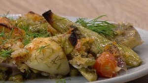 Λαχταριστό μπριάμ με φασολάκια, αγκινάρες και αρακά