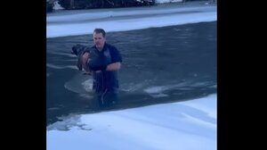 Πήδηξε στα παγωμένα νερά ποταμού για να σώσει σκύλο - Δείτε βίντεο