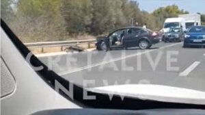 ΒΟΑΚ: Τροχαίο στον κόμβο Γουβών, στο ρεύμα προς Ηράκλειο (βίντεο)