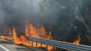 Λάρισα: Φωτιά στην εθνική οδό στο ύψος Γυρτώνης