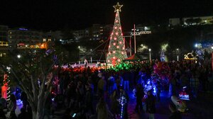 Φωταγωγήθηκε το χριστουγεννιάτικο δέντρο στη λίμνη του Αγίου Νικολάου