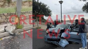 Νέο τροχαίο στο Ηράκλειο: Αυτοκίνητο ξέφυγε στη στροφή, προσέκρουσε σε δέντρο, "ξήλωσε" και πεζοδρόμιο - Βίντεο