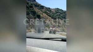 Ηράκλειο: Νταλίκα κάνει παράνομη προσπέραση πάνω σε στροφή - Δείτε βίντεο