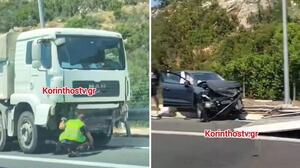 Τρελή πορεία φορτηγού στην Κόρινθο: Έσπασε τις προστατευτικές μπάρες, μπήκε στο αντίθετο ρεύμα και συγκρούστηκε με Ι.Χ.