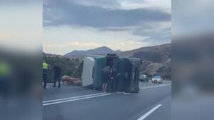 Τροχαίο στο ΒΟΑΚ με φορτηγό που μετέφερε ζώα - Βίντεο
