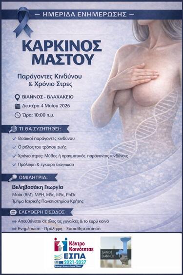 Αφίσα εκδήλωσης καρκινος μαστού Βιάννος 