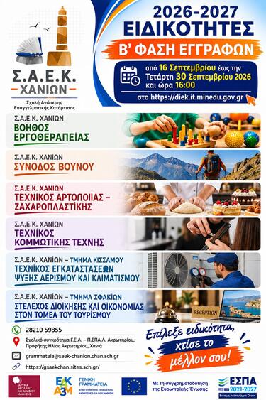 Οι ενδιαφερόμενοι έχουν δικαίωμα να επιλέξουν ΜΙΑ μόνο ειδικότητα που τους ενδιαφέρει, στις διαθέσιμες ειδικότητες με κενή θέση. Για την κάλυψη των θέσεων θα τηρηθεί σειρά προτεραιότητας βάσει χρονοσφραγίδας που λαμβάνεται κατά την οριστική υποβολή της αίτησης.