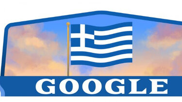 Το doodle της Google με τη γαλανόλευκη για την επέτειο της 25ης Μαρτίου 