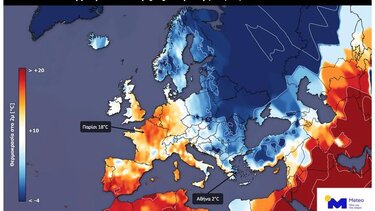 Ακραίες θερμοκρασιακές διαφορές χθες, μεταξύ Δυτικής και Ανατολικής Ευρώπης