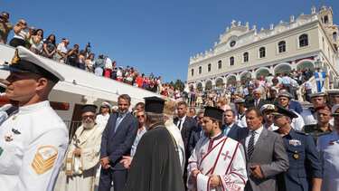 Στην Τήνο ο Κυριάκος Μητσοτάκης για τον εορτασμό του Δεκαπενταύγουστου