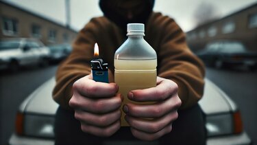 νεαρός με αναπτήρα και βενζίνη