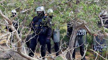 Γαύδος: Με διμοιρίες ΜΑΤ και ένταση η επιχείρηση κατεδάφισης ξύλινων κατασκευών! - Βίντεο