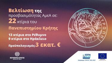 Πανεπιστήμιο Κρήτης: Βελτίωση της προσβασιμότητας Αμεα σε 22 κτίρια, με 3 εκατ. ευρώ