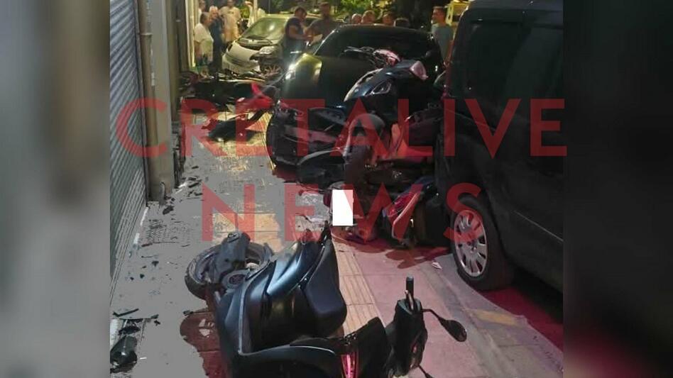 Ηράκλειο: Έχασε τον έλεγχο και πήρε σβάρνα δίκυκλα και ΙΧ!