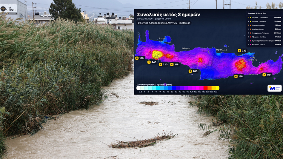 «Πνίγηκε» η Κρήτη: Έπεσε το νερό ενός έτους μέσα σε 48 ώρες στο Ξυλόσκαλο Χανίων 